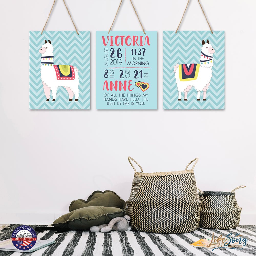 Personalized Baby Birth Arrival Stats Nursery Sign Set - Alpacas - LifeSong Milestones