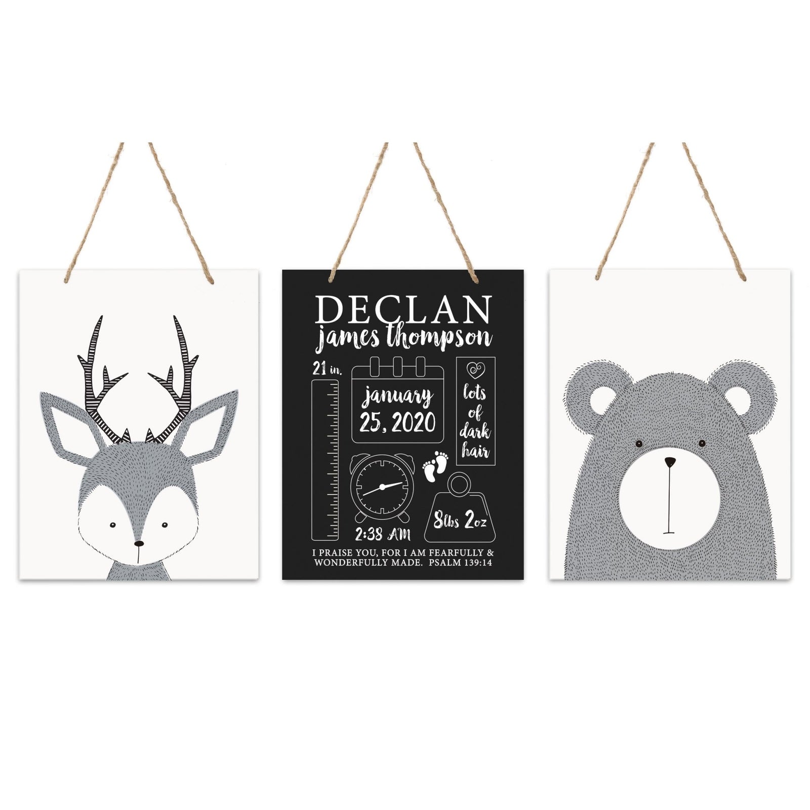 Personalized Baby Birth Arrival Stats Nursery Sign Set - Animals - LifeSong Milestones