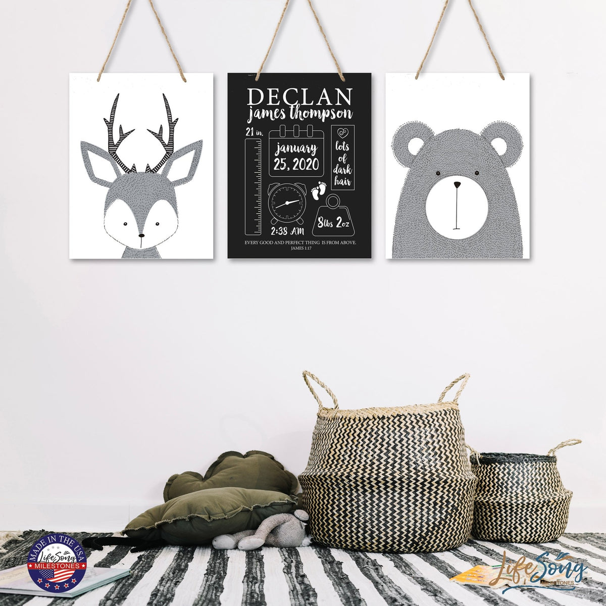 Personalized Baby Birth Arrival Stats Nursery Sign Set - Animals - LifeSong Milestones
