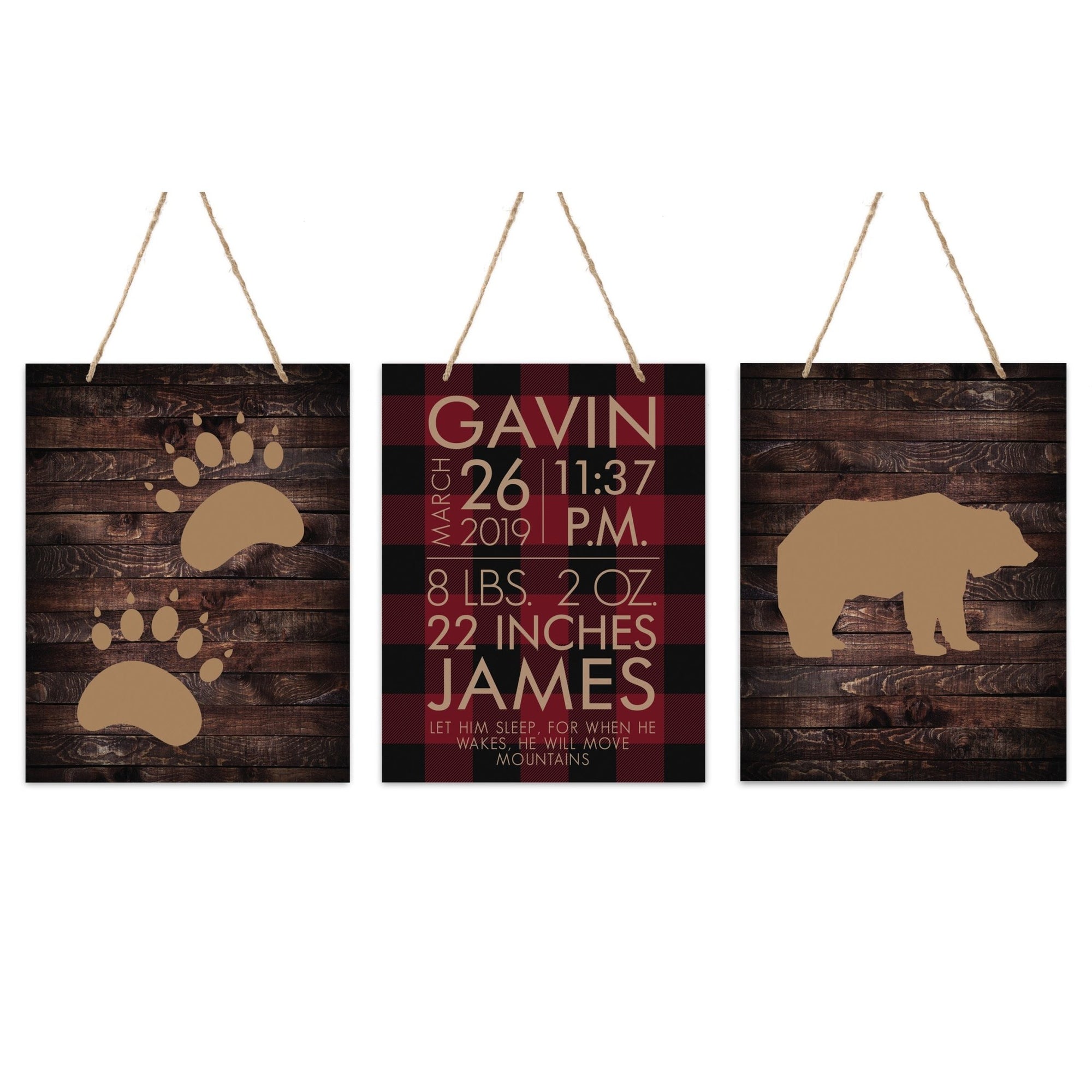 Personalized Baby Birth Arrival Stats Nursery Sign Set - Bear Prints - LifeSong Milestones