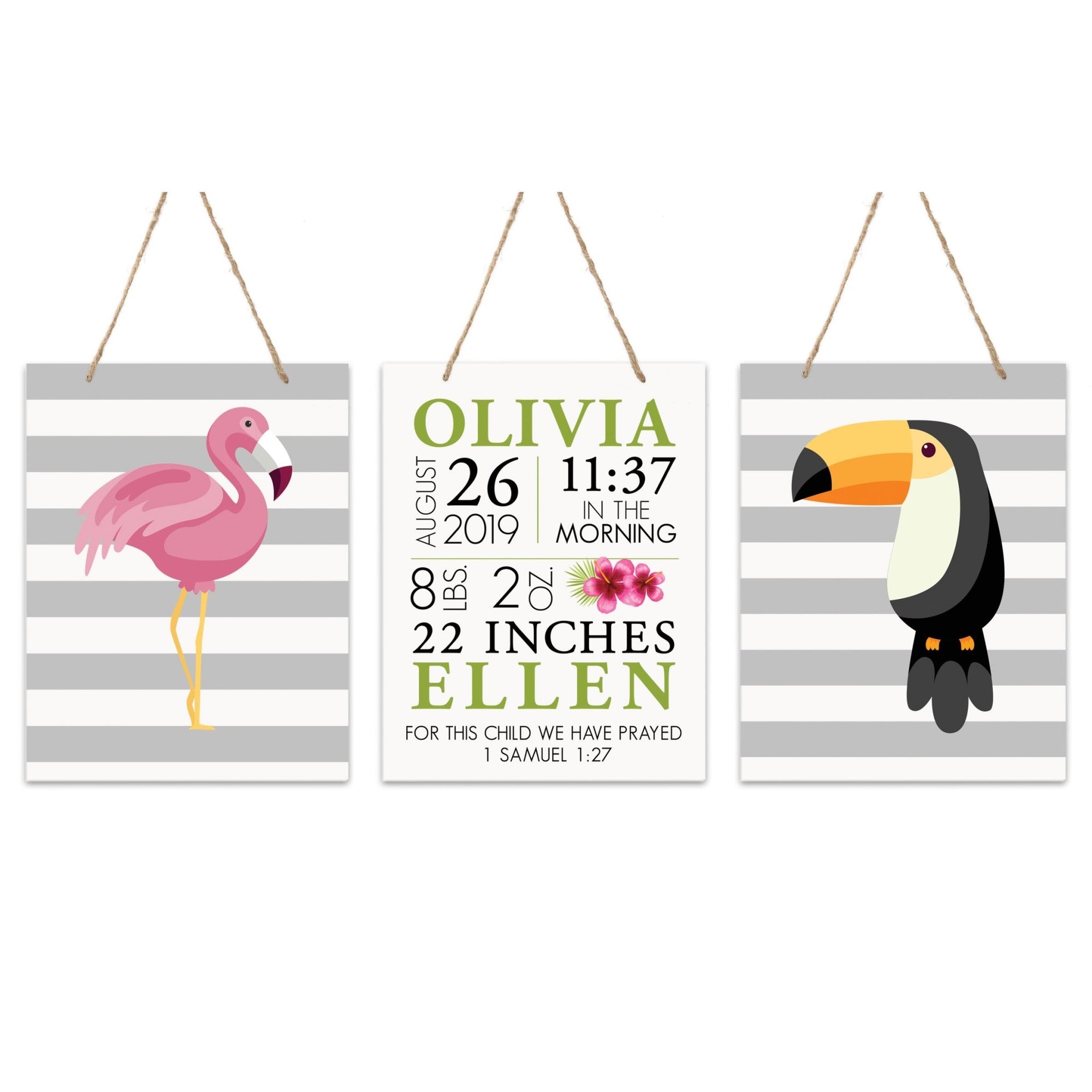 Personalized Baby Birth Arrival Stats Nursery Sign Set - Birds - LifeSong Milestones