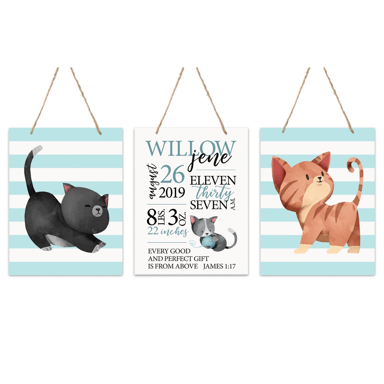 Personalized Baby Birth Arrival Stats Nursery Sign Set - Cats - LifeSong Milestones