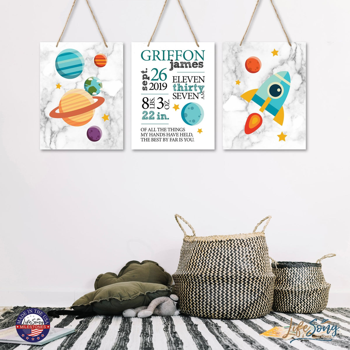 Personalized Baby Birth Arrival Stats Nursery Sign Set - Space - LifeSong Milestones
