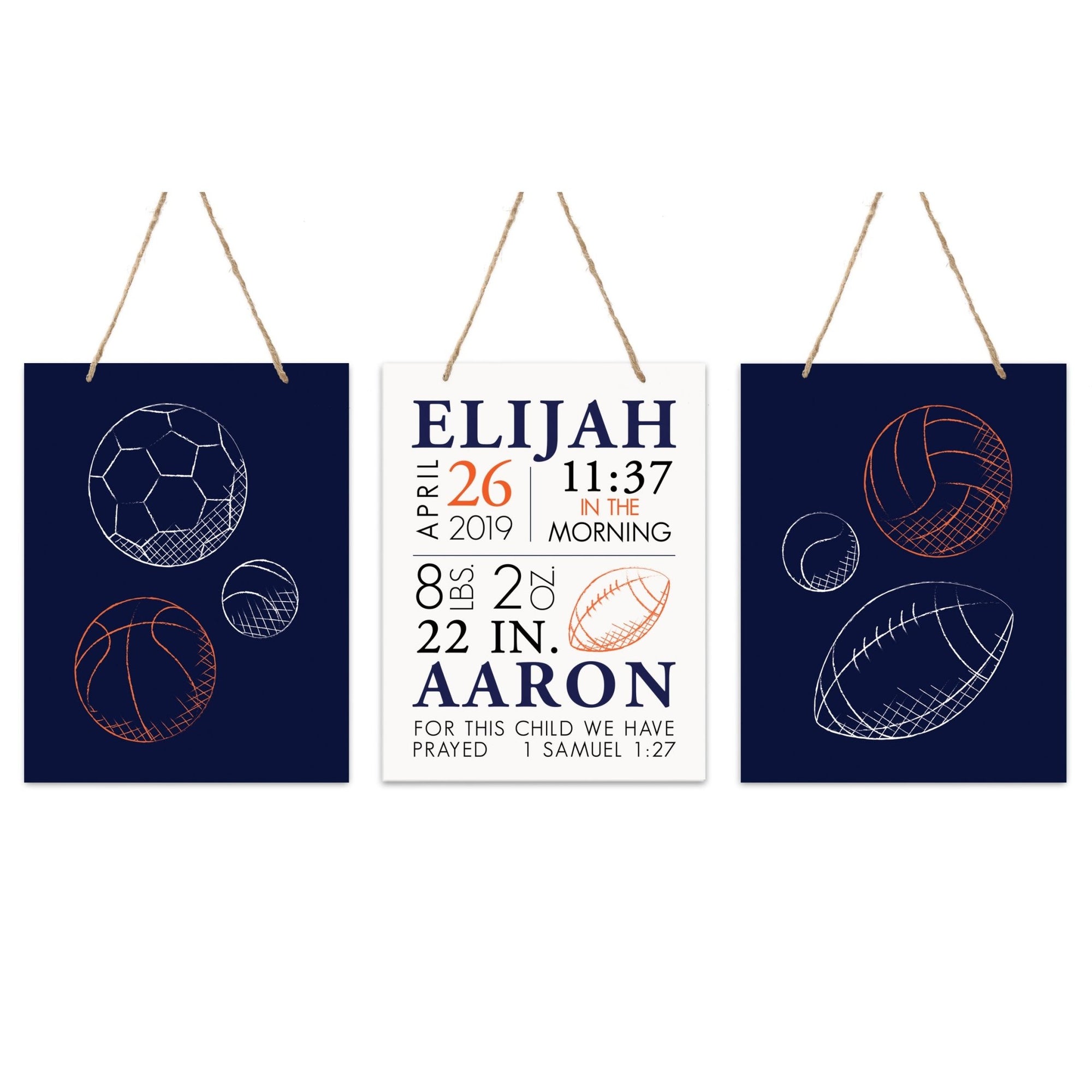 Personalized Baby Birth Arrival Stats Nursery Sign Set - Sports - LifeSong Milestones