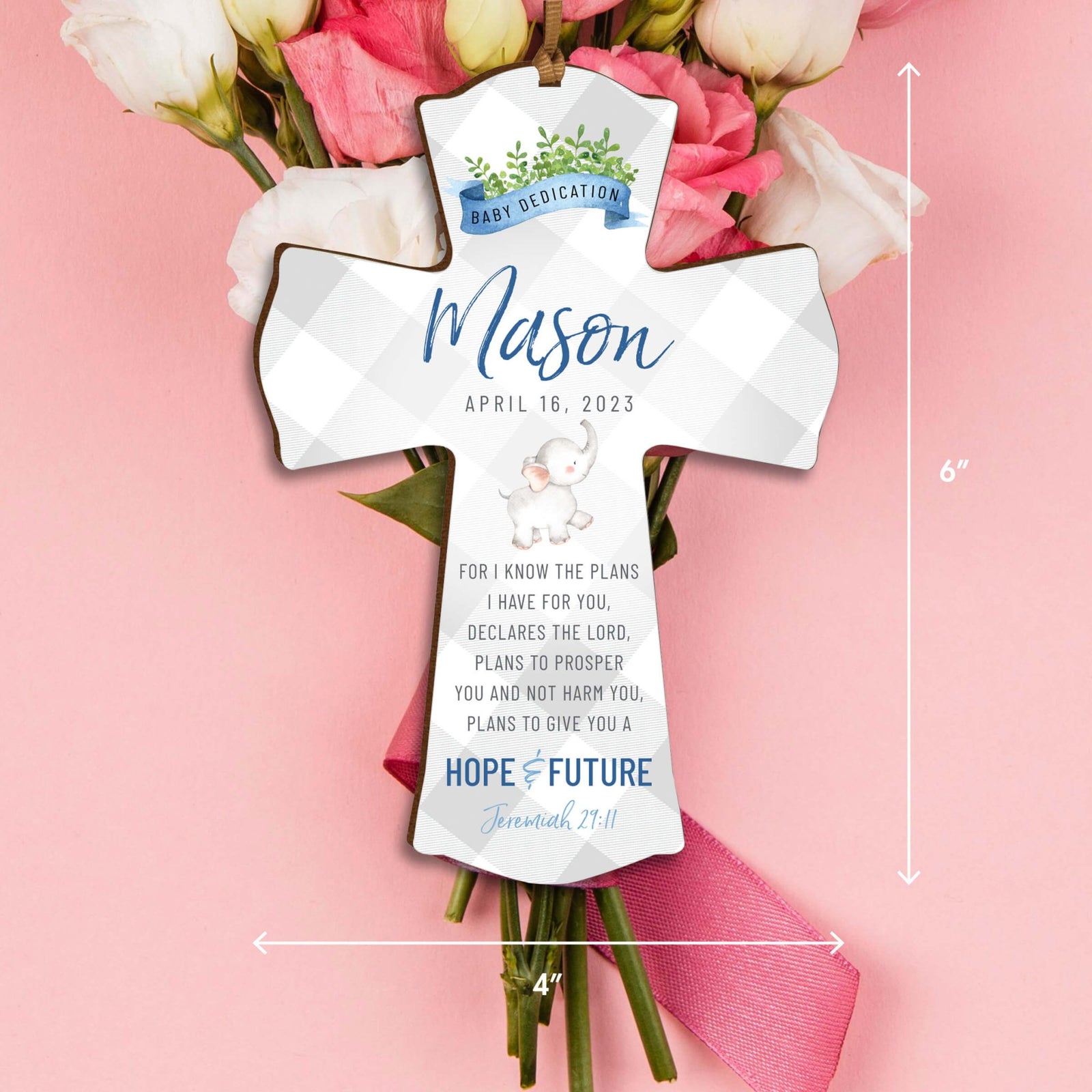 Personalized Baby Dedication Wooden Mini Cross - For I Know The Plans - LifeSong Milestones