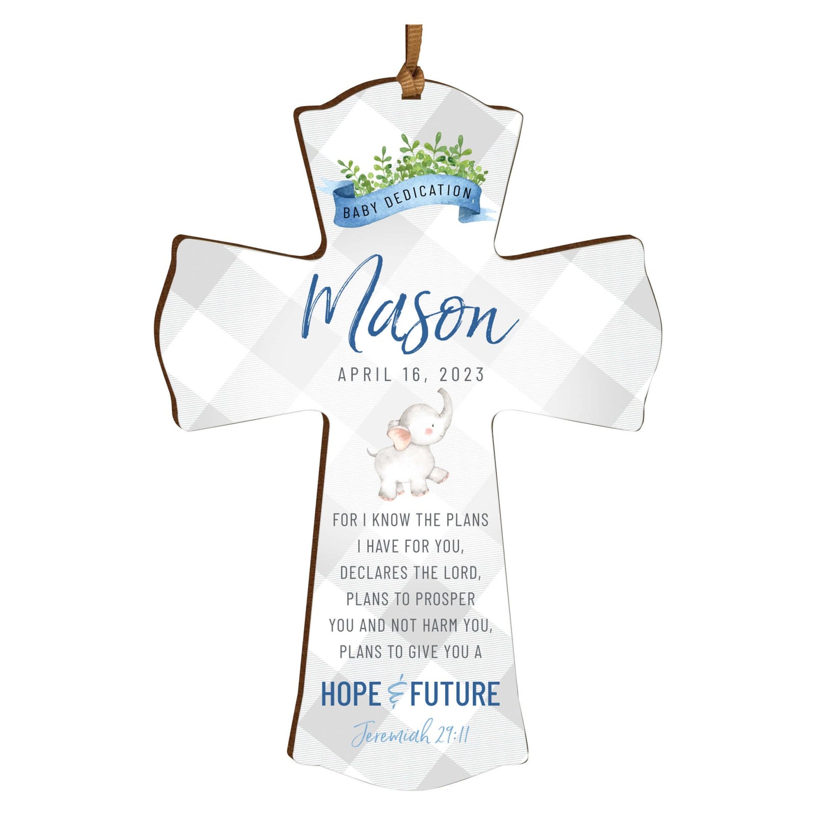 Personalized Baby Dedication Wooden Mini Cross - For I Know The Plans - LifeSong Milestones