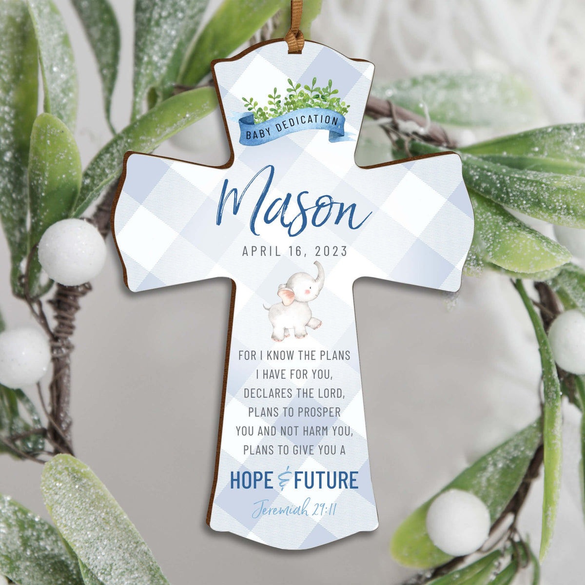 Personalized Baby Dedication Wooden Mini Cross - For I Know The Plans - LifeSong Milestones