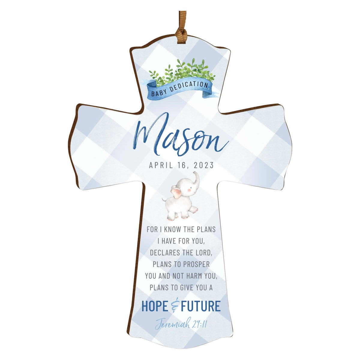 Personalized Baby Dedication Wooden Mini Cross - For I Know The Plans - LifeSong Milestones