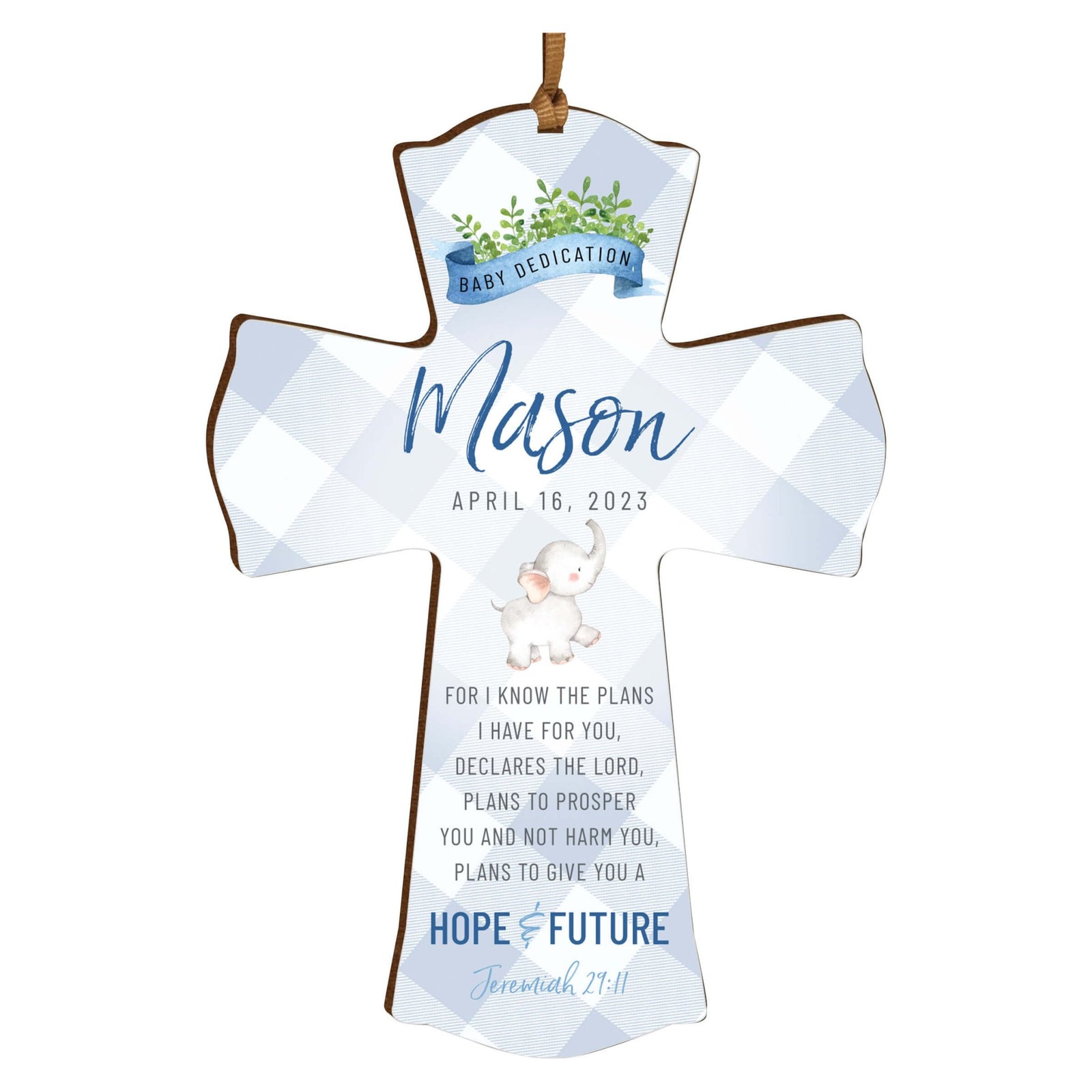 Personalized Baby Dedication Wooden Mini Cross - For I Know The Plans - LifeSong Milestones