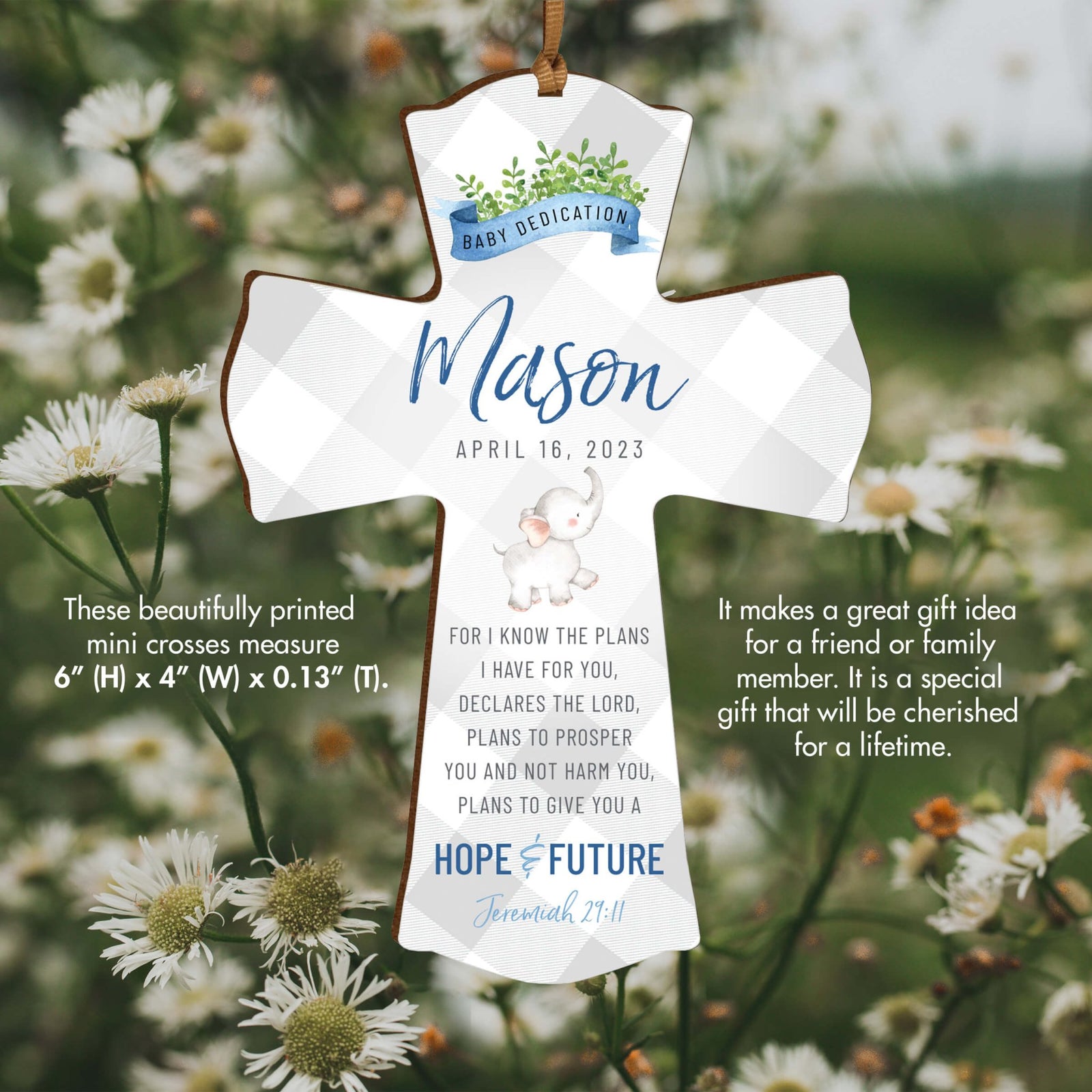 Personalized Baby Dedication Wooden Mini Cross - For I Know The Plans - LifeSong Milestones