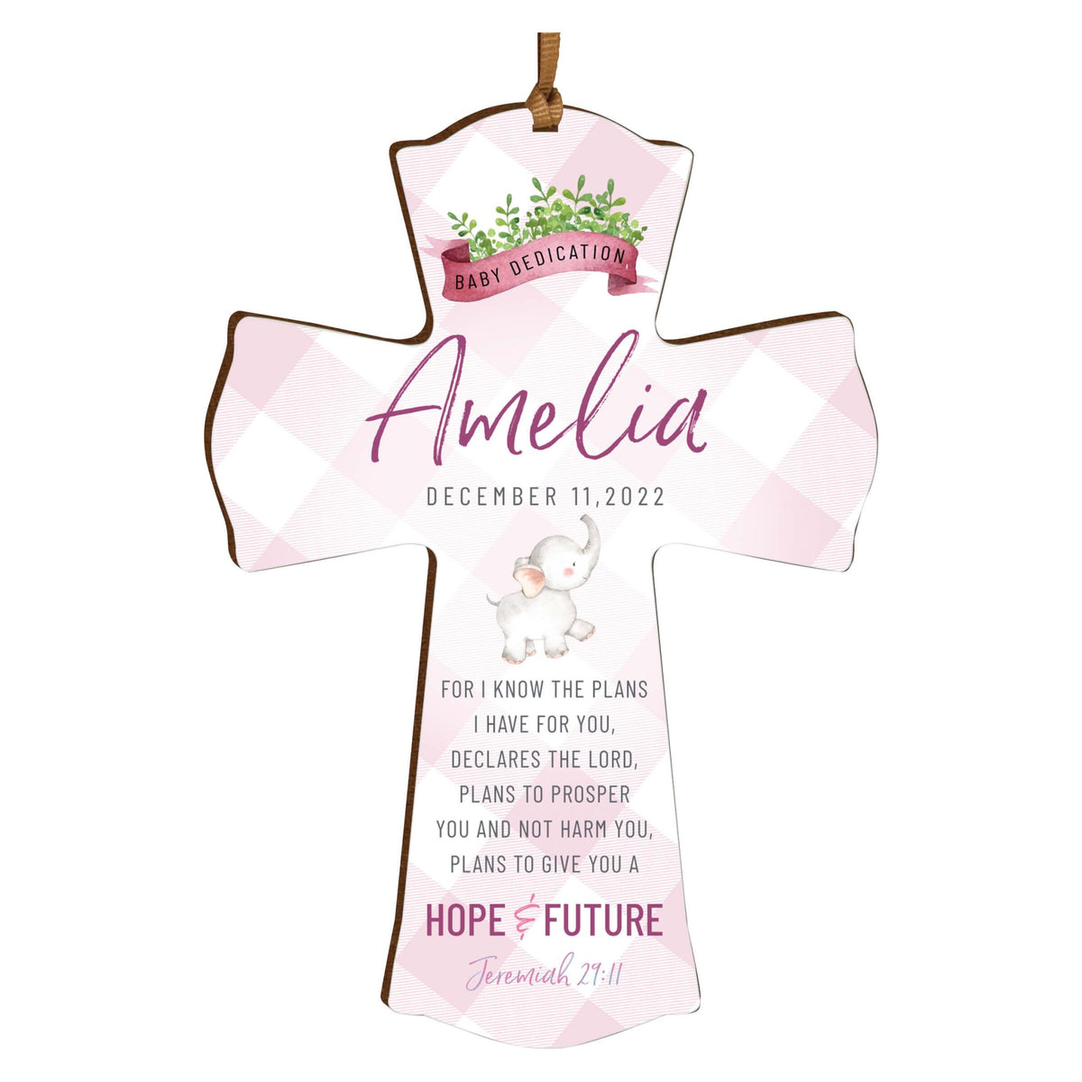 Personalized Baby Dedication Wooden Mini Cross - For I Know The Plans - LifeSong Milestones