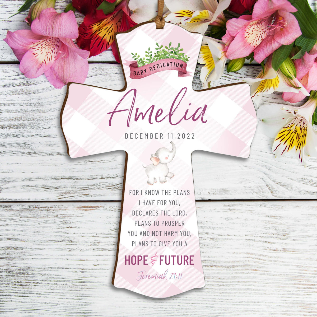 Personalized Baby Dedication Wooden Mini Cross - For I Know The Plans - LifeSong Milestones
