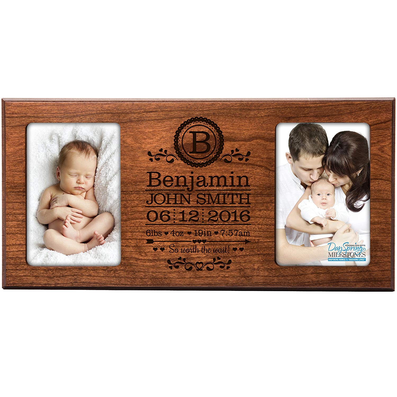 Personalized Baby Engraved Cherry Double Photo Frame - Worth The Wait - LifeSong Milestones