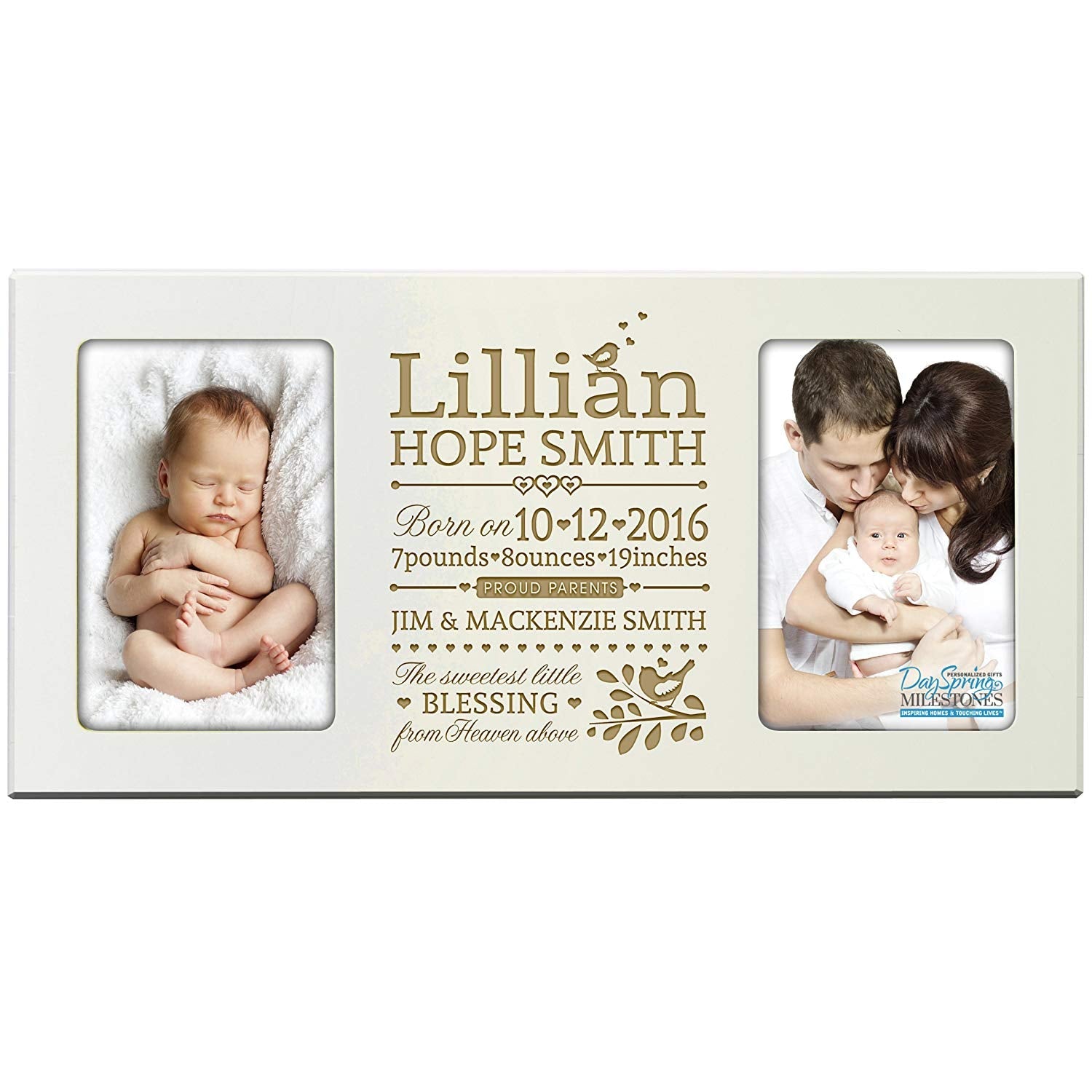 Personalized Baby Engraved Ivory Double Photo Frame - Worth The Wait - LifeSong Milestones