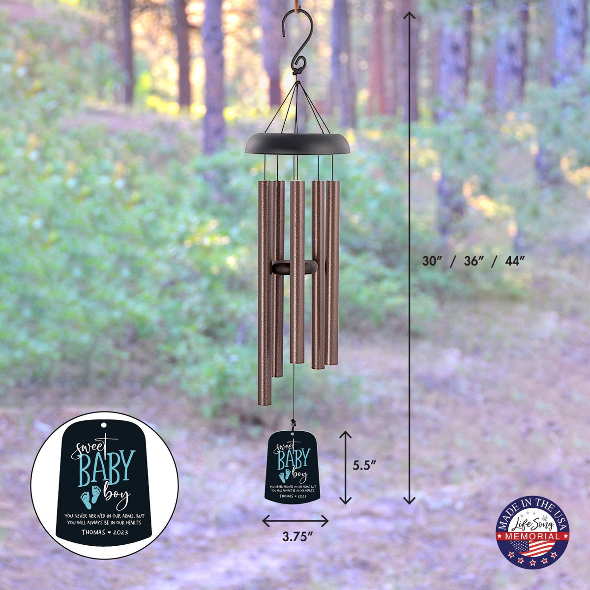Personalized Baby Memorial Wind Chime Sail Sympathy Gift - Sweet Baby Boy - LifeSong Milestones