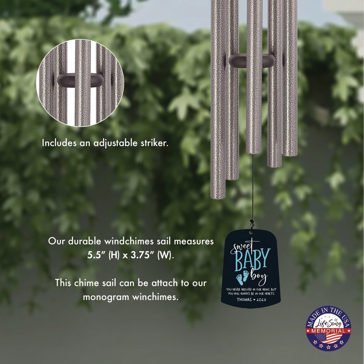 Personalized Baby Memorial Wind Chime Sail Sympathy Gift - Sweet Baby Boy - LifeSong Milestones