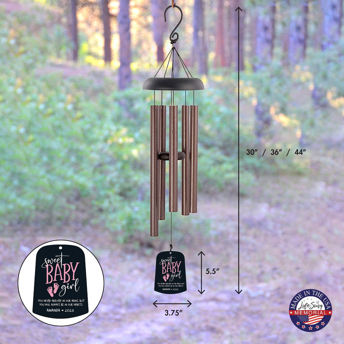 Personalized Baby Memorial Wind Chime Sail Sympathy Gift - Sweet Baby Girl - LifeSong Milestones
