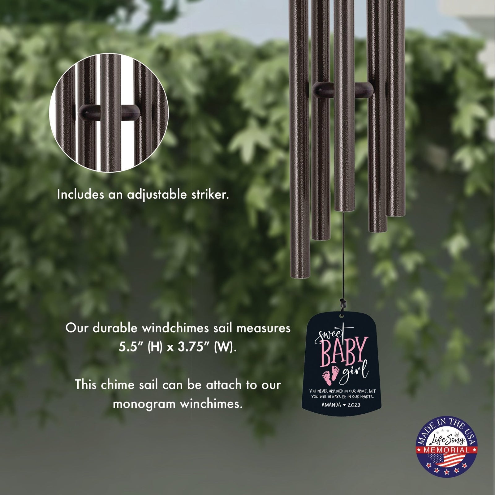 Personalized Baby Memorial Wind Chime Sail Sympathy Gift - Sweet Baby Girl - LifeSong Milestones