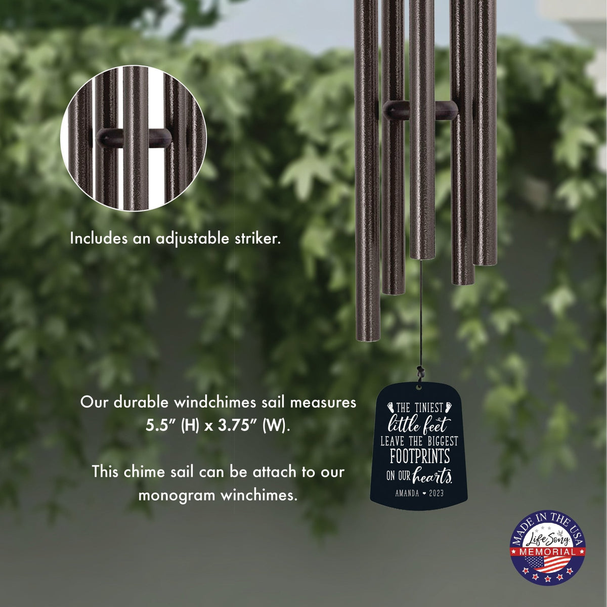Personalized Baby Memorial Wind Chime Sail Sympathy Gift - Tiniest Little Feet - LifeSong Milestones