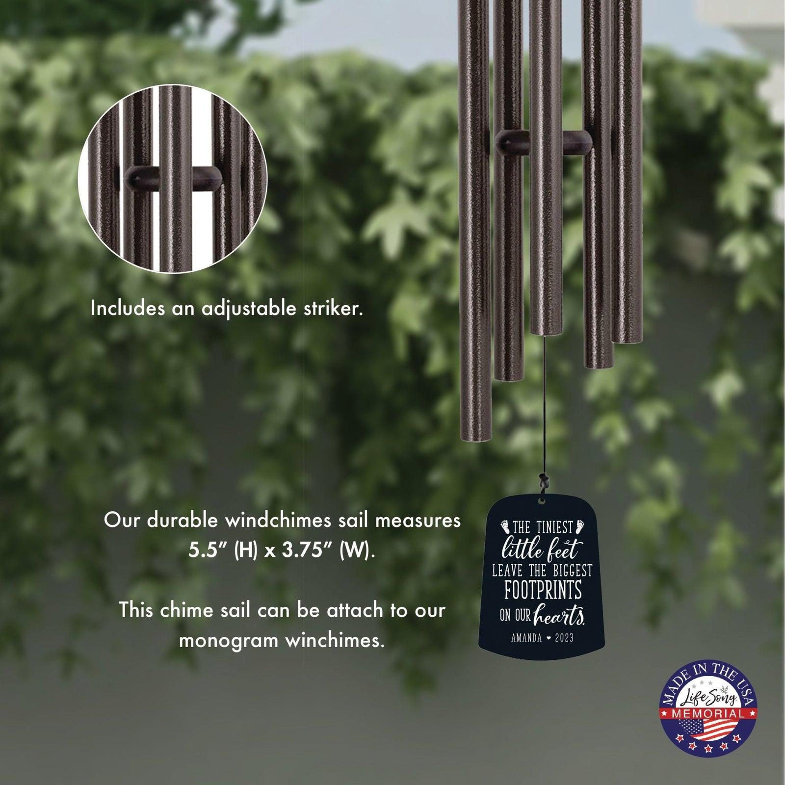 Personalized Baby Memorial Wind Chime Sail Sympathy Gift - Tiniest Little Feet - LifeSong Milestones