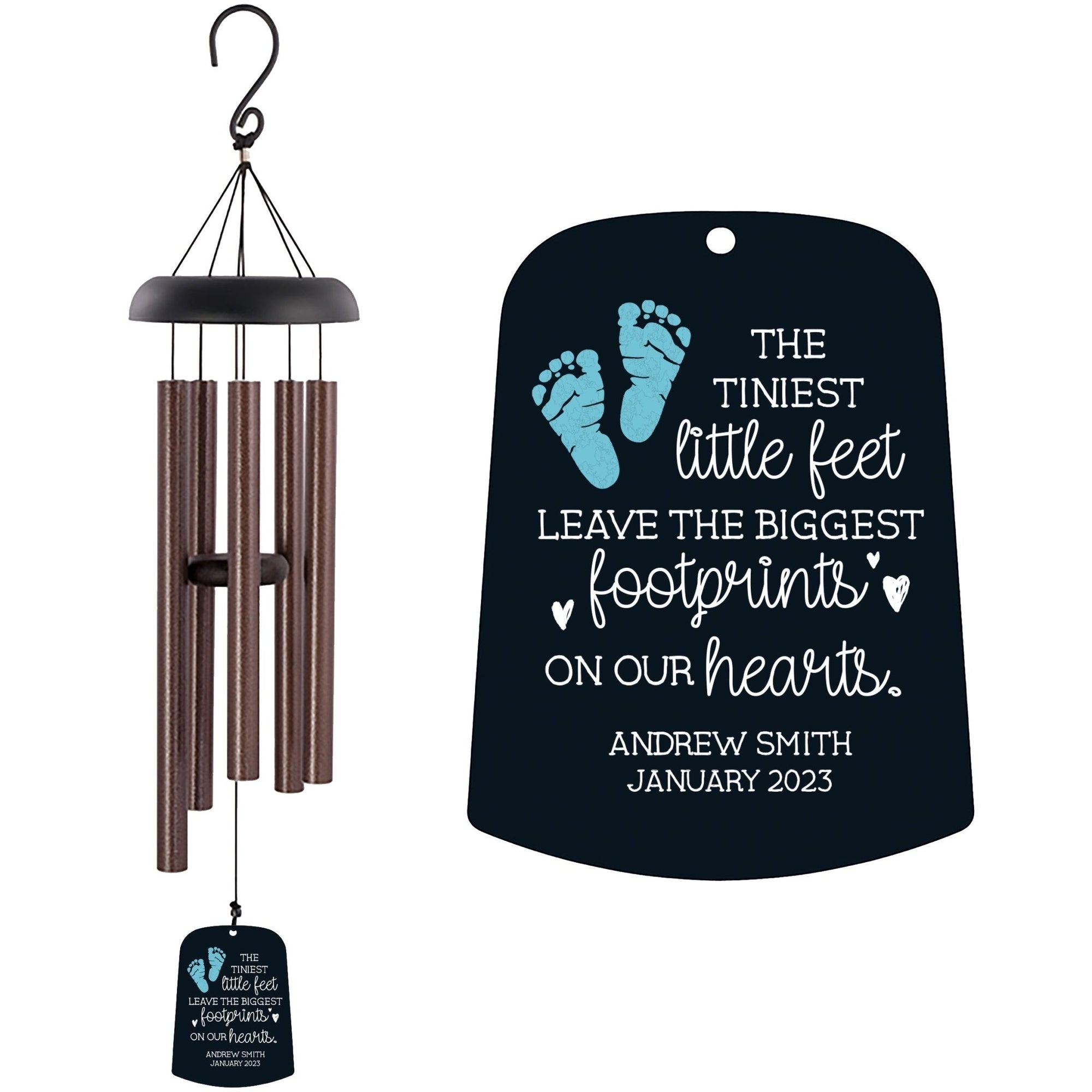 Personalized Baby Memorial Wind Chime Sail Sympathy Gift - Tiniest Little Feet (blue) - LifeSong Milestones