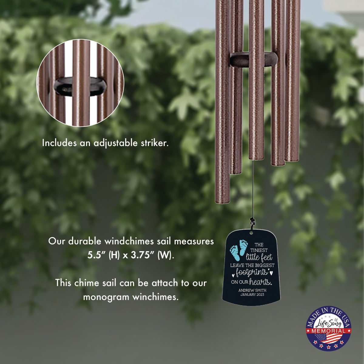 Personalized Baby Memorial Wind Chime Sail Sympathy Gift - Tiniest Little Feet (blue) - LifeSong Milestones