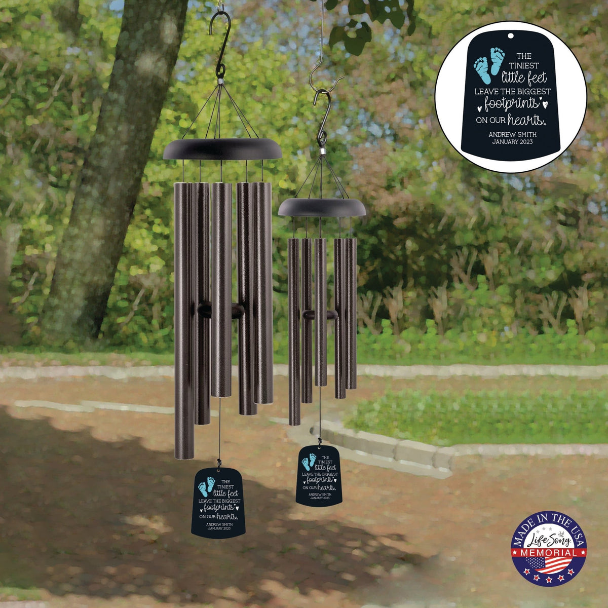 Personalized Baby Memorial Wind Chime Sail Sympathy Gift - Tiniest Little Feet (blue) - LifeSong Milestones