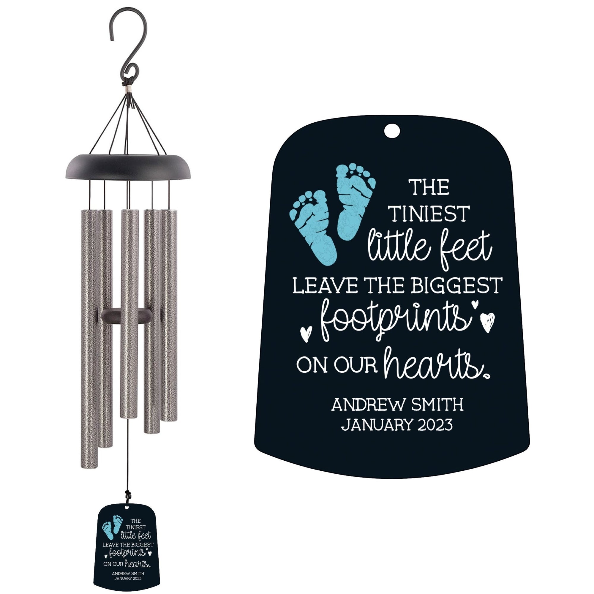Personalized Baby Memorial Wind Chime Sail Sympathy Gift - Tiniest Little Feet (blue) - LifeSong Milestones