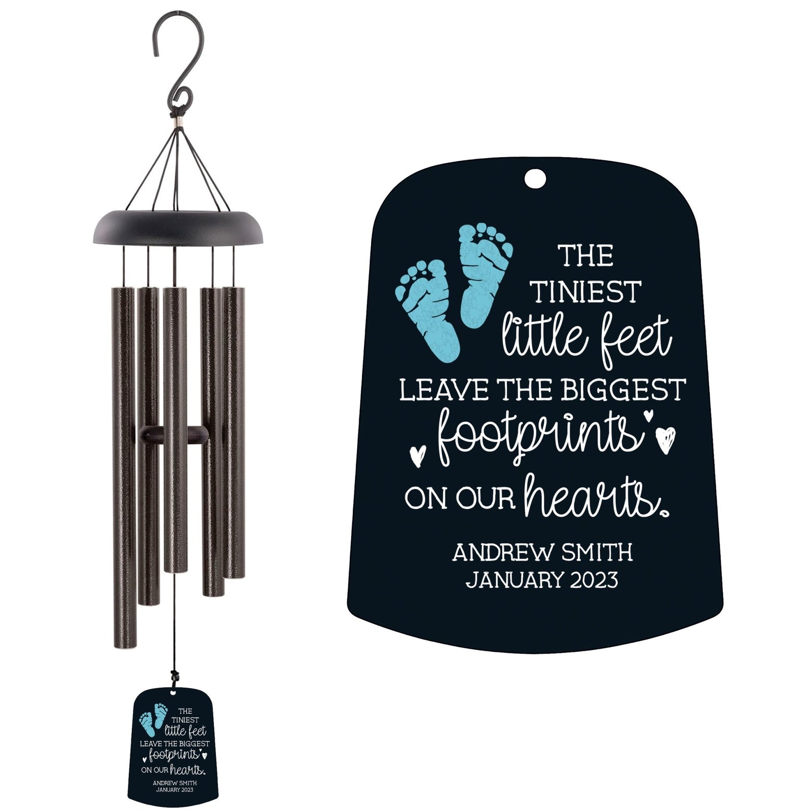 Personalized Baby Memorial Wind Chime Sail Sympathy Gift - Tiniest Little Feet (blue) - LifeSong Milestones