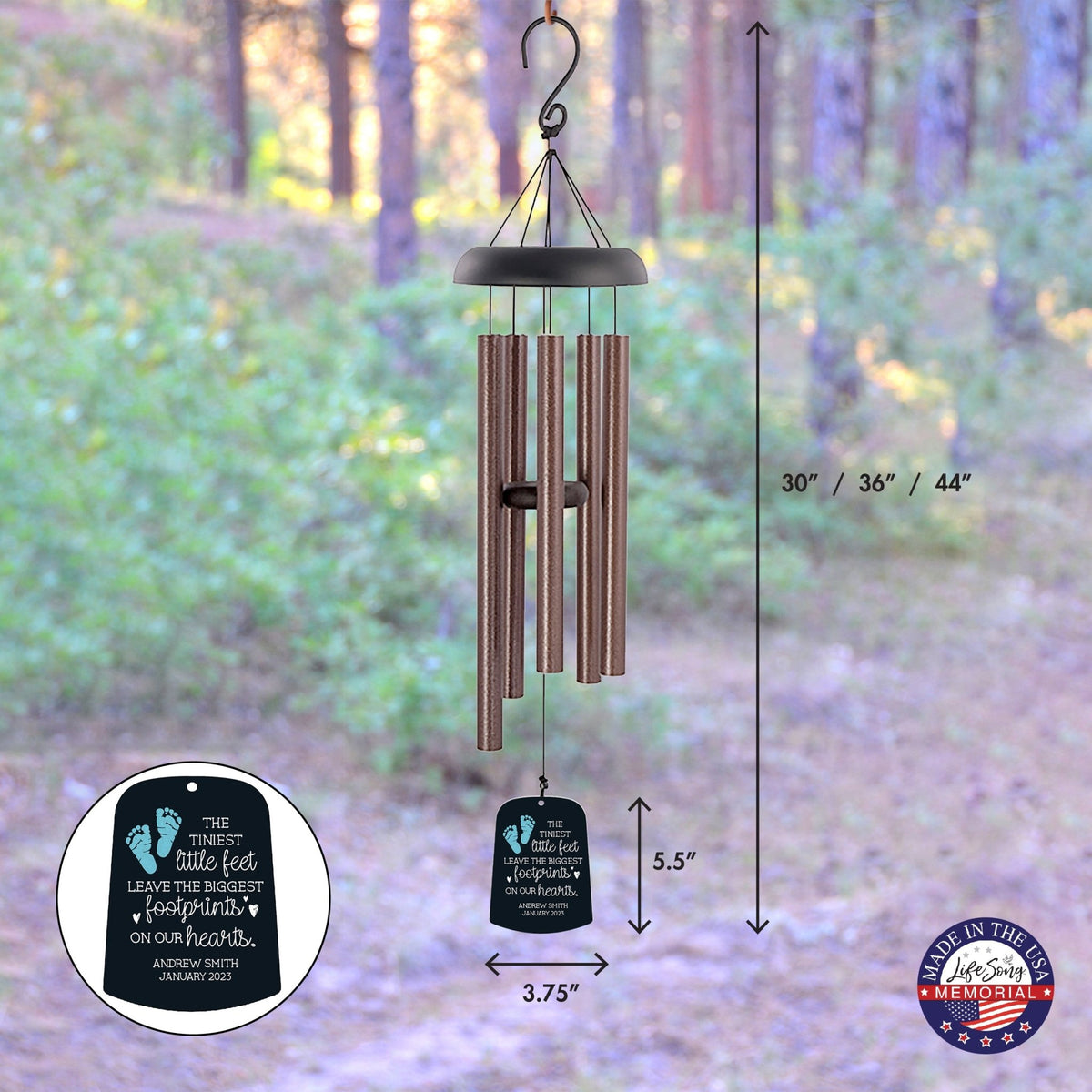 Personalized Baby Memorial Wind Chime Sail Sympathy Gift - Tiniest Little Feet (blue) - LifeSong Milestones