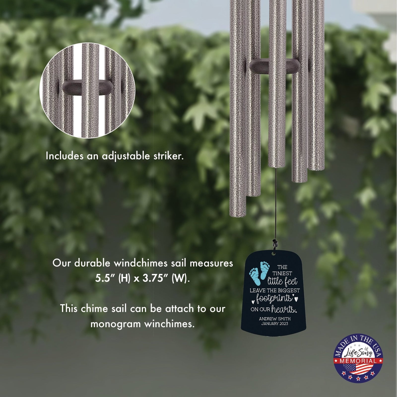 Personalized Baby Memorial Wind Chime Sail Sympathy Gift - Tiniest Little Feet (blue) - LifeSong Milestones