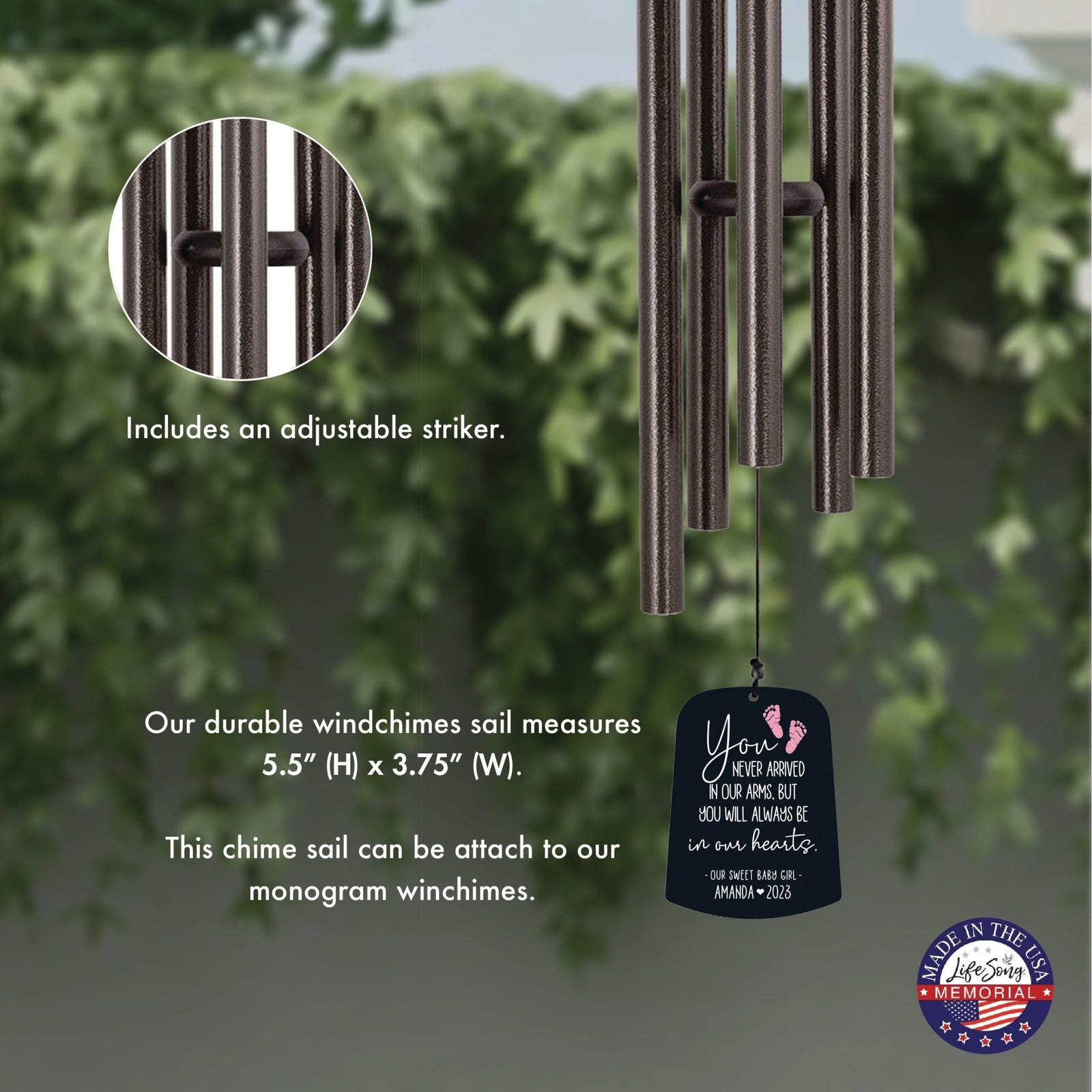 Personalized Baby Memorial Wind Chime Sail Sympathy Gift - You Never Arrived - LifeSong Milestones