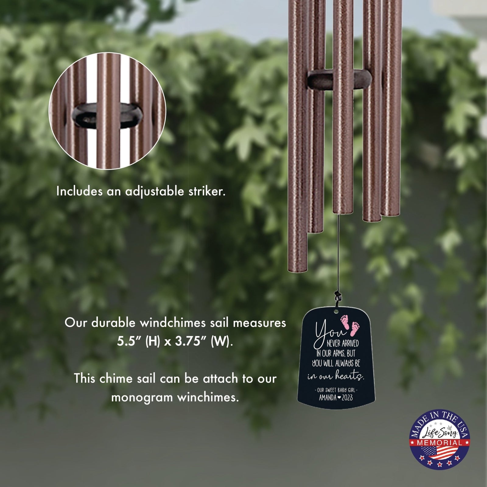 Personalized Baby Memorial Wind Chime Sail Sympathy Gift - You Never Arrived - LifeSong Milestones