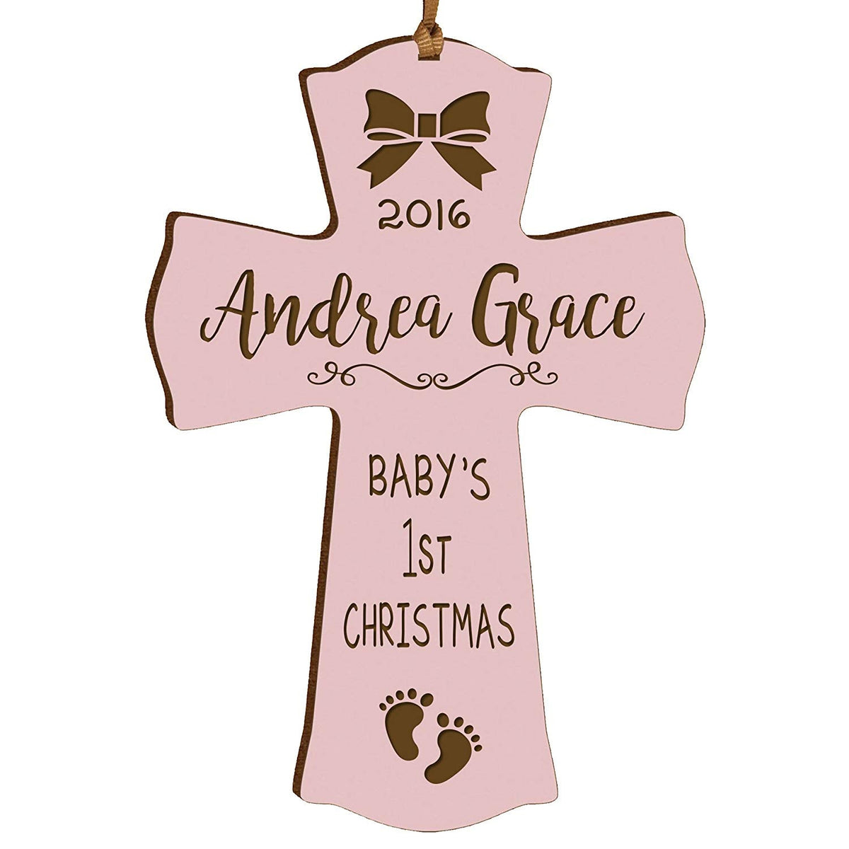 Personalized Baby&#39;s First Christmas Cross Amazing Grace - Pink - LifeSong Milestones