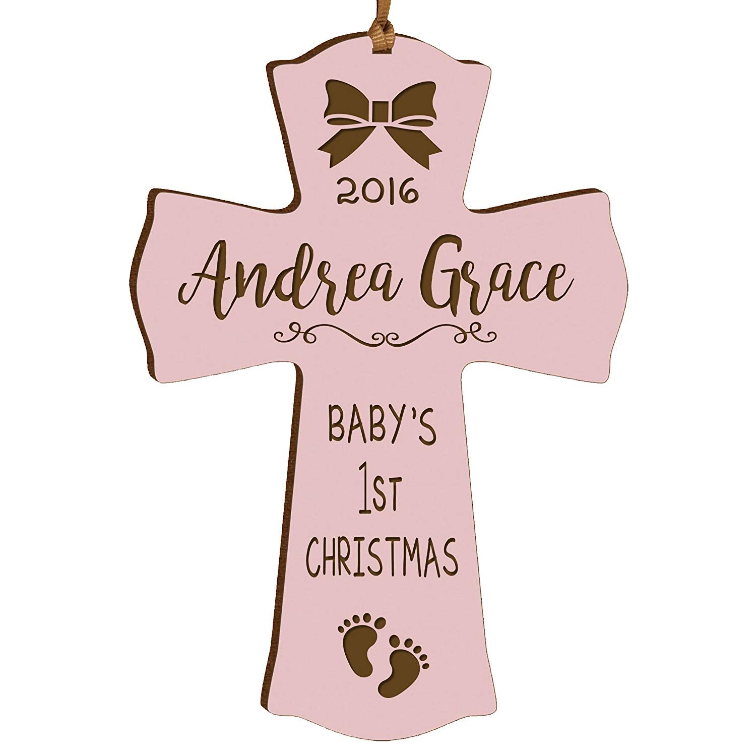 Personalized Baby's First Christmas Cross Amazing Grace - Pink - LifeSong Milestones