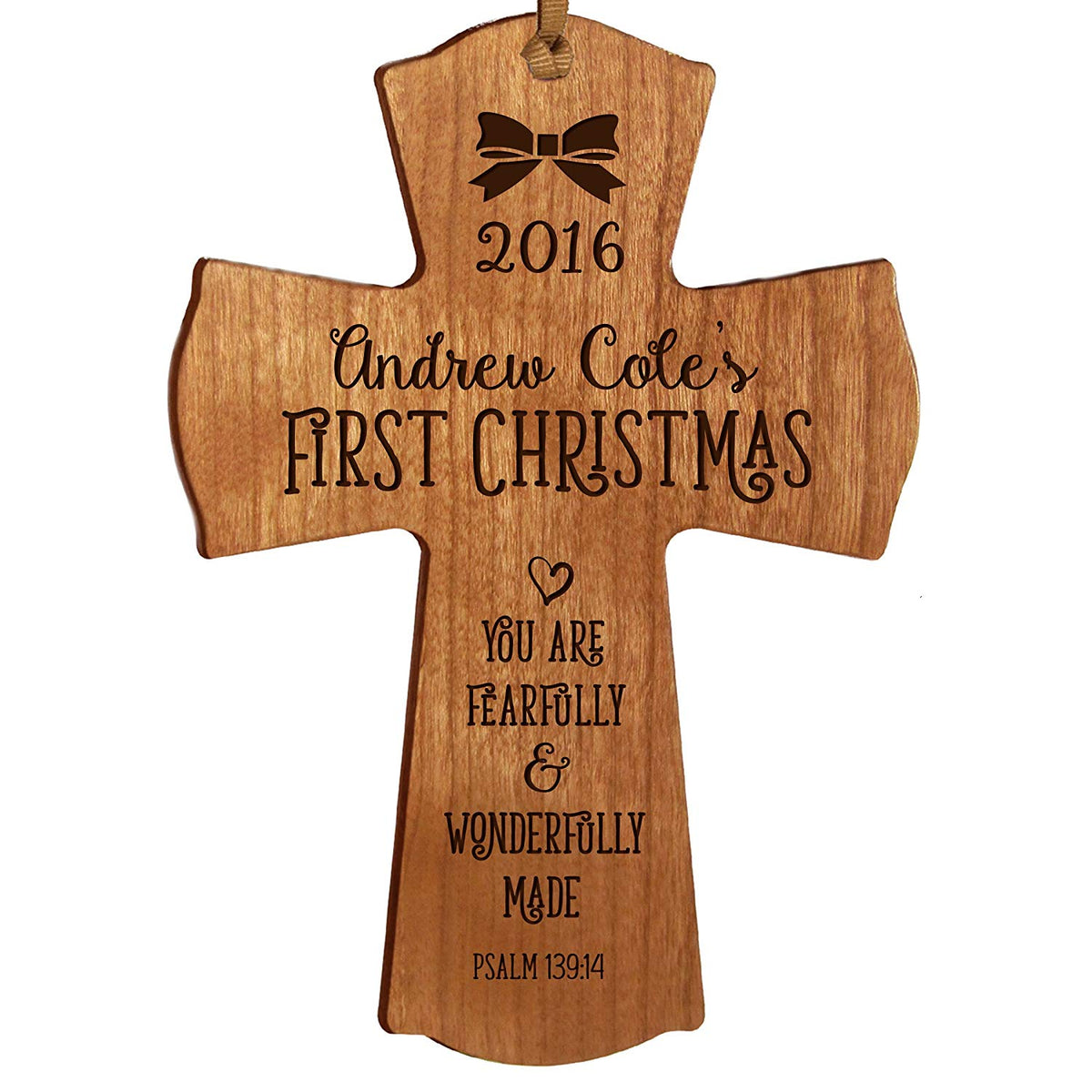 Personalized Baby&#39;s First Christmas Wall Cross - Wonderfully Made - LifeSong Milestones