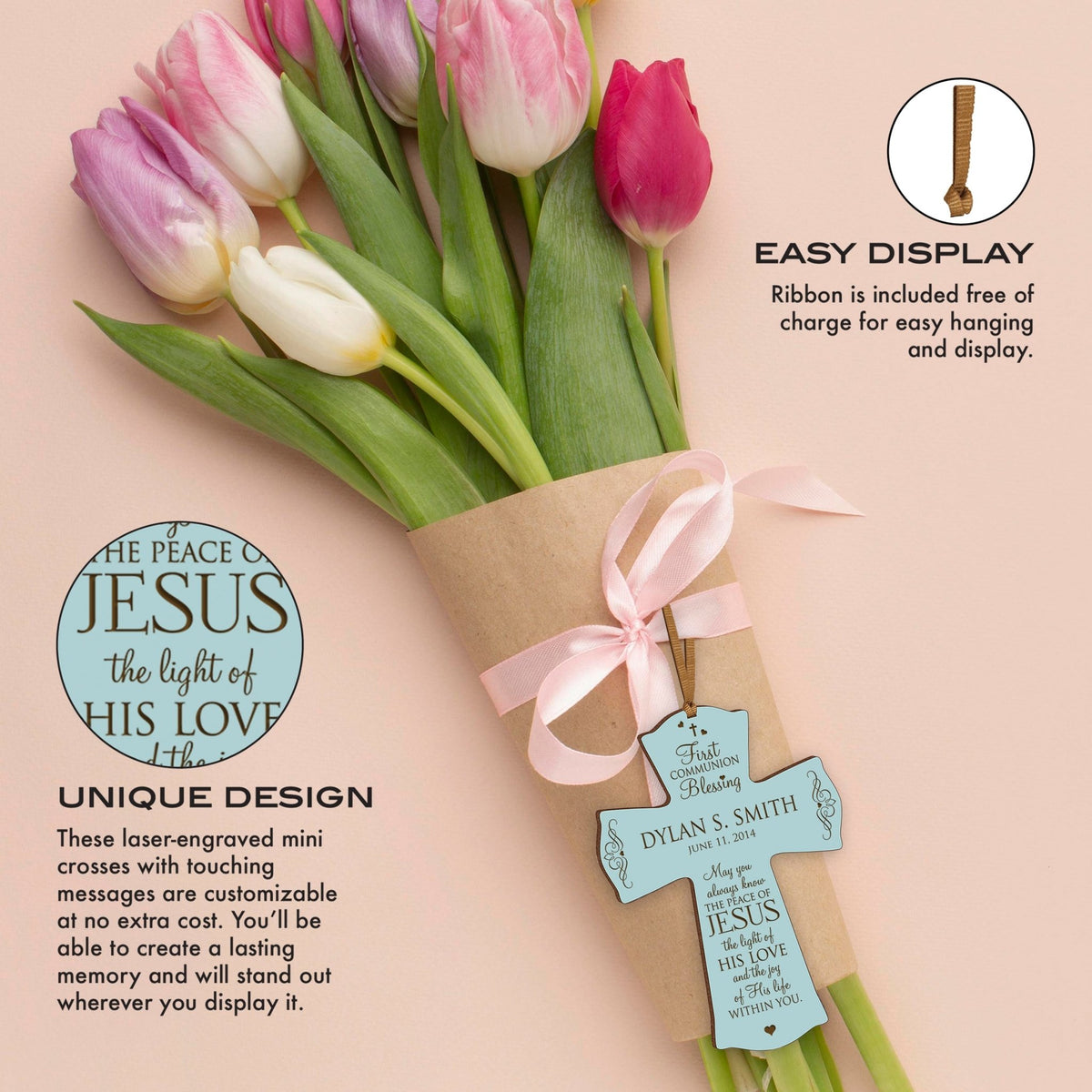 Personalized Baptism 1st Holy Communion Christening Cross Gift - LifeSong Milestones