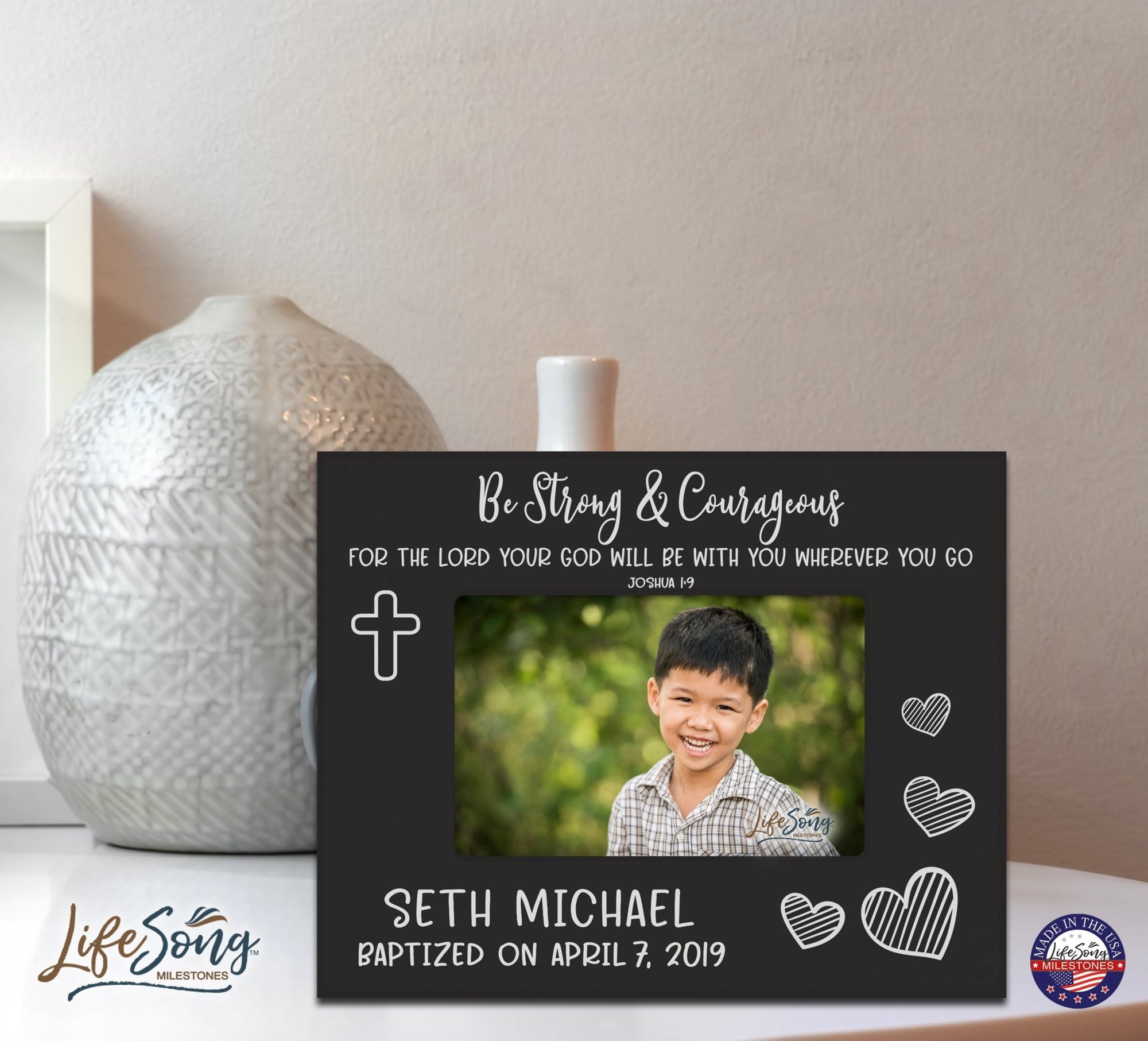 Personalized Baptism Blessing Frame Gift For Child - Be Strong & Courageous - LifeSong Milestones