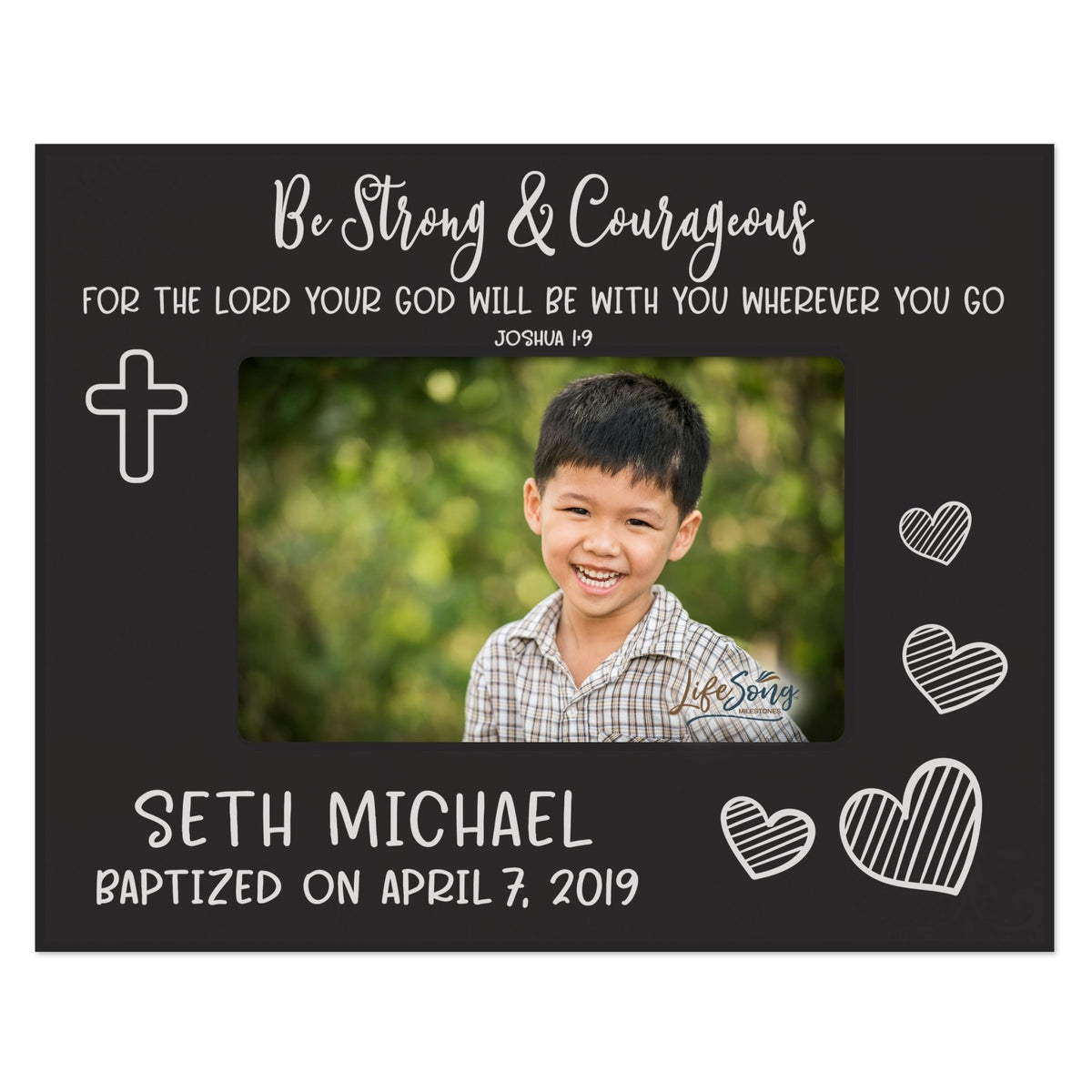 Personalized Baptism Blessing Frame Gift For Child - Be Strong &amp; Courageous - LifeSong Milestones