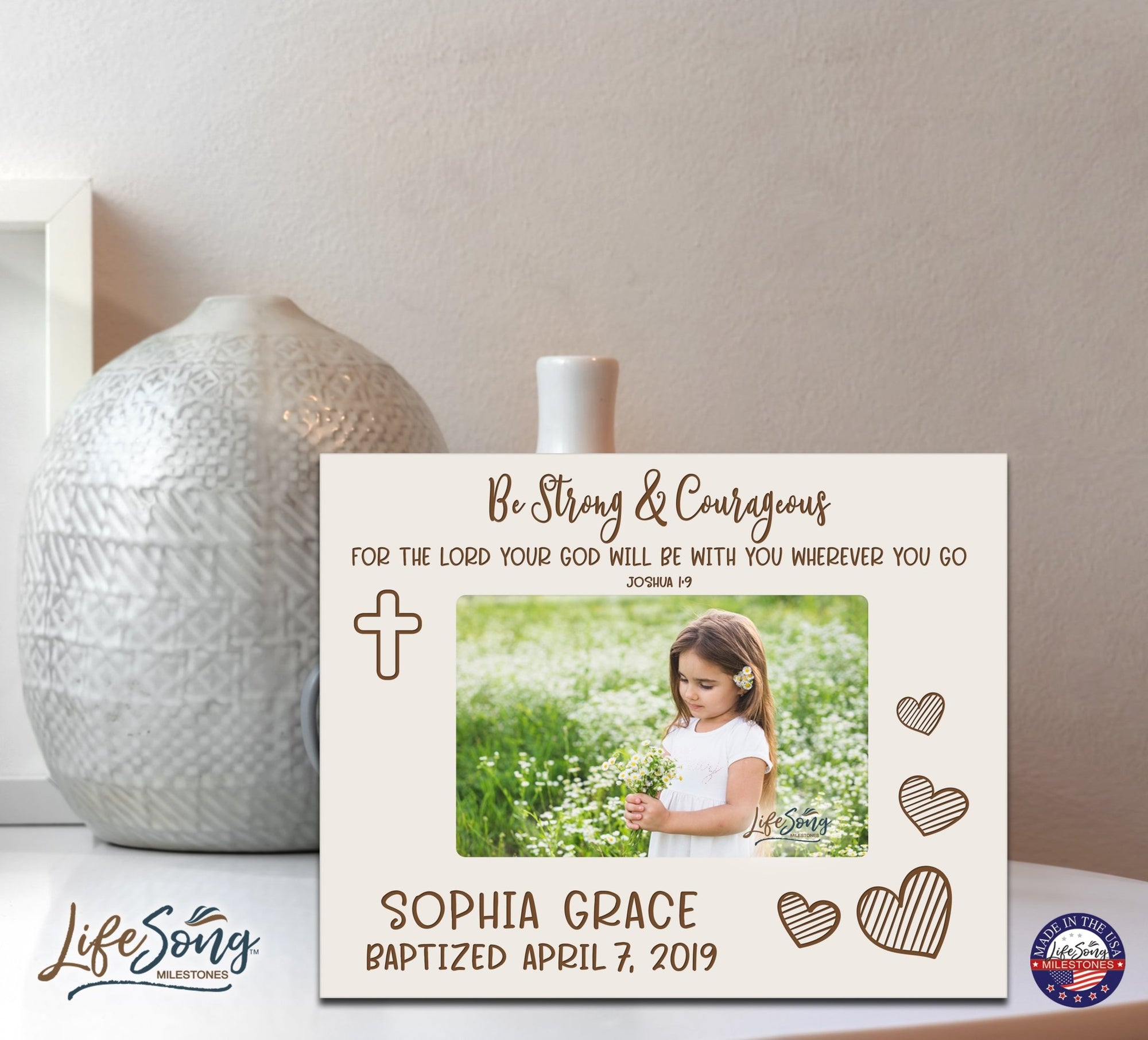 Personalized Baptism Blessing Frame Gift For Child - Be Strong & Courageous - LifeSong Milestones