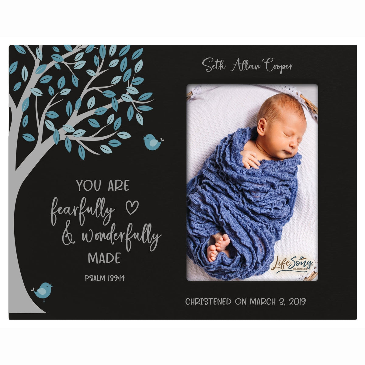 Personalized Baptism Blessing Gift Frame For Newborn -Wonderfully Made - LifeSong Milestones
