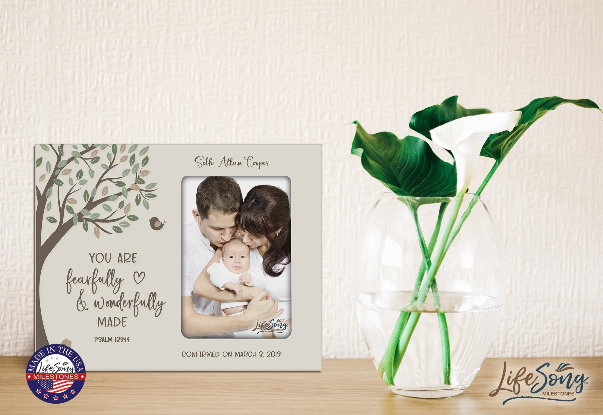 Personalized Baptism Blessing Gift Frame For Newborn -Wonderfully Made - LifeSong Milestones