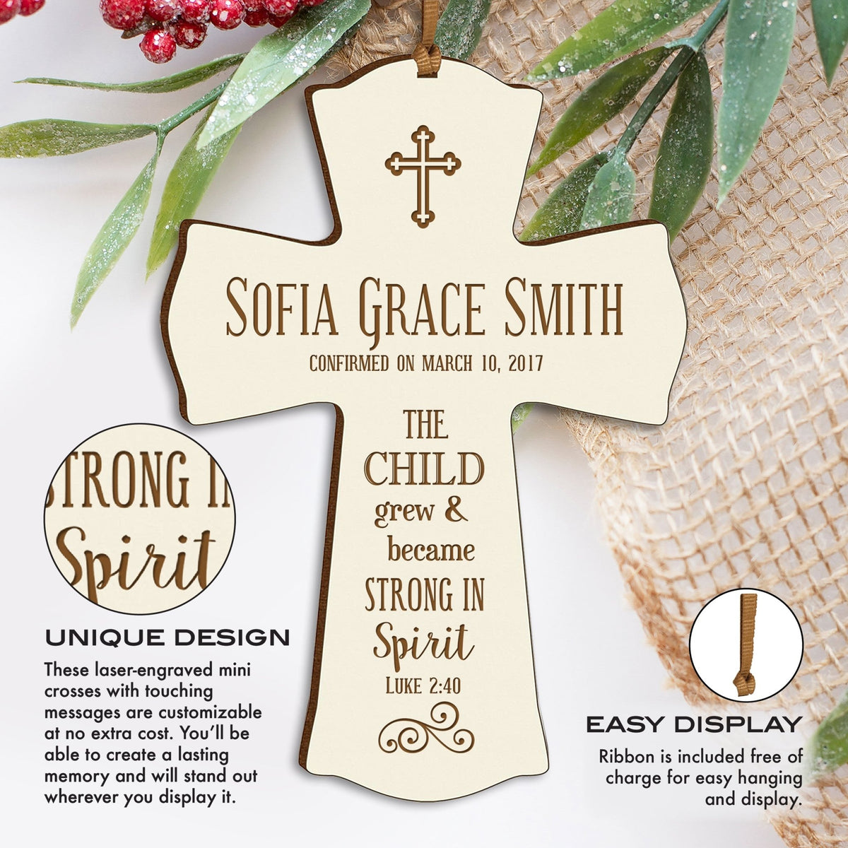 Personalized Baptism Christening Cross Ornament - The Child Grew - LifeSong Milestones