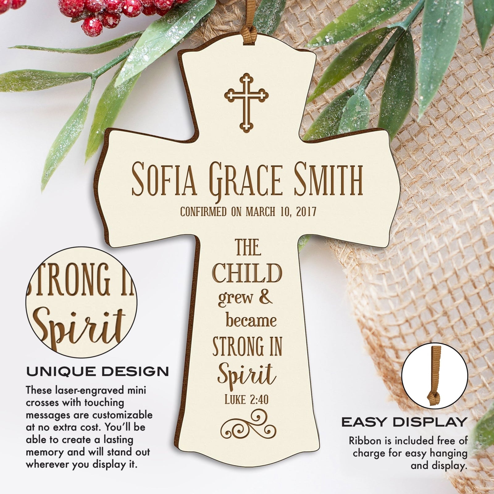 Personalized Baptism Christening Cross Ornament - The Child Grew - LifeSong Milestones