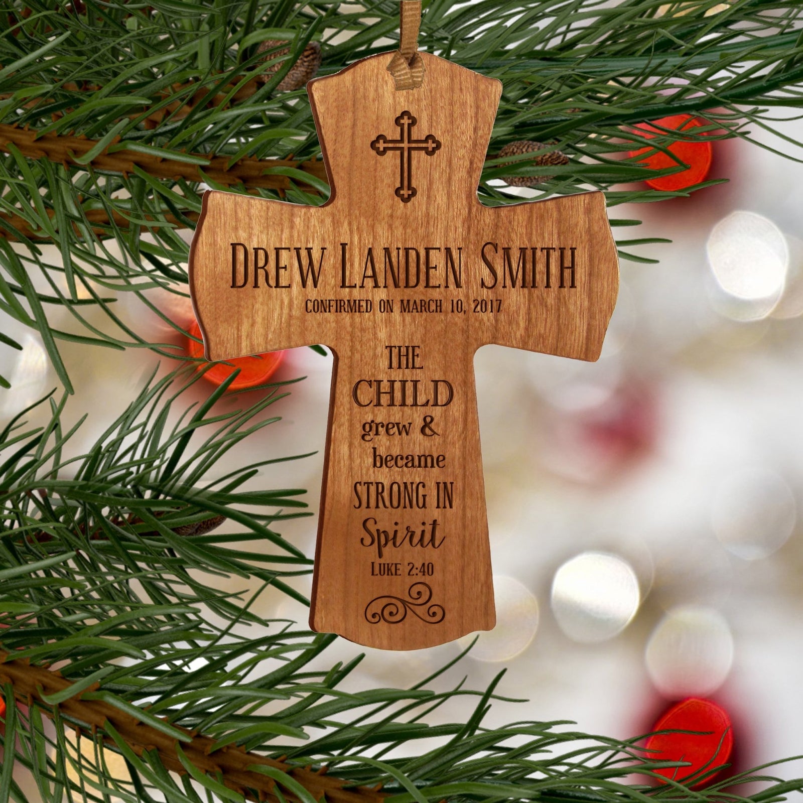 Personalized Baptism Christening Cross Ornament - The Child Grew - LifeSong Milestones