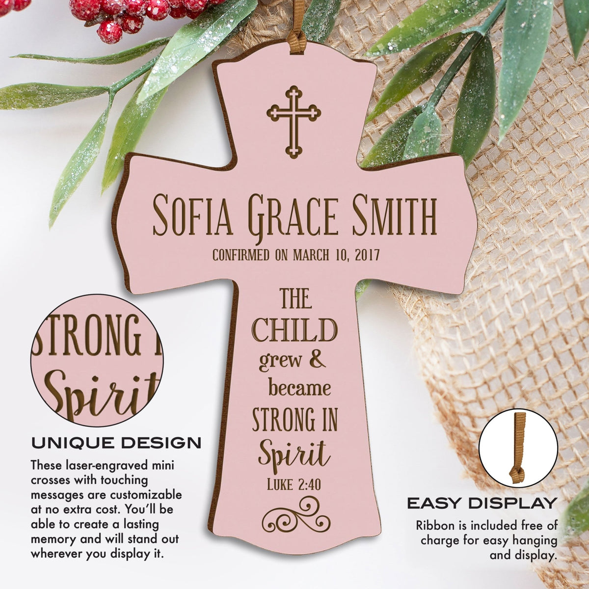 Personalized Baptism Christening Cross Ornament - The Child Grew - LifeSong Milestones