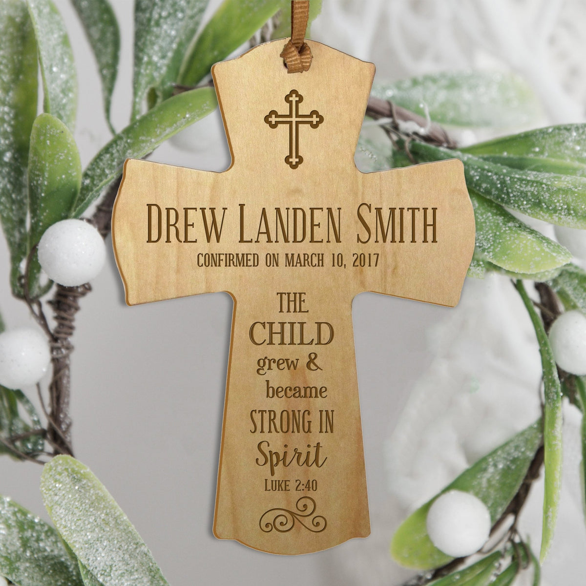 Personalized Baptism Christening Cross Ornament - The Child Grew - LifeSong Milestones