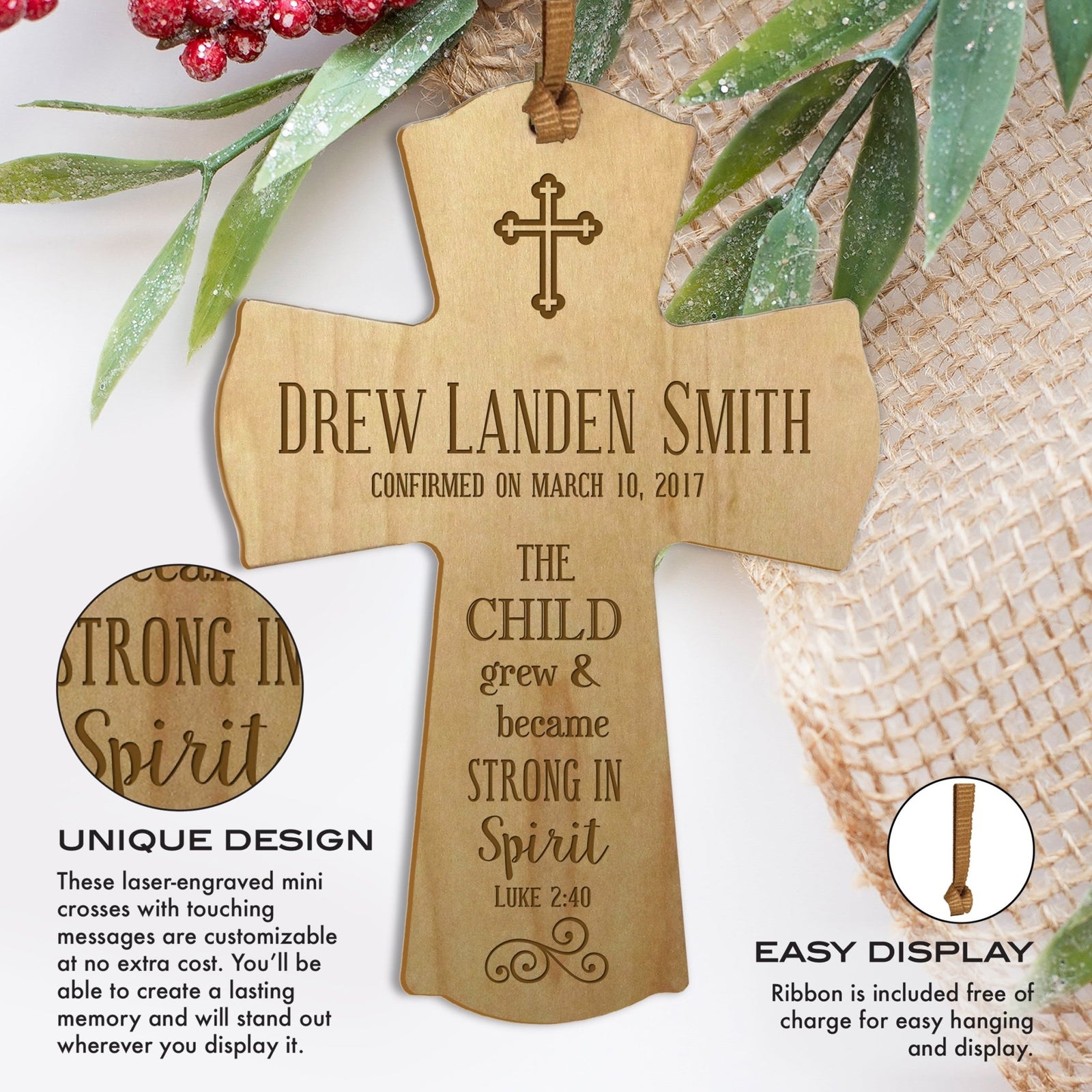 Personalized Baptism Christening Cross Ornament - The Child Grew - LifeSong Milestones