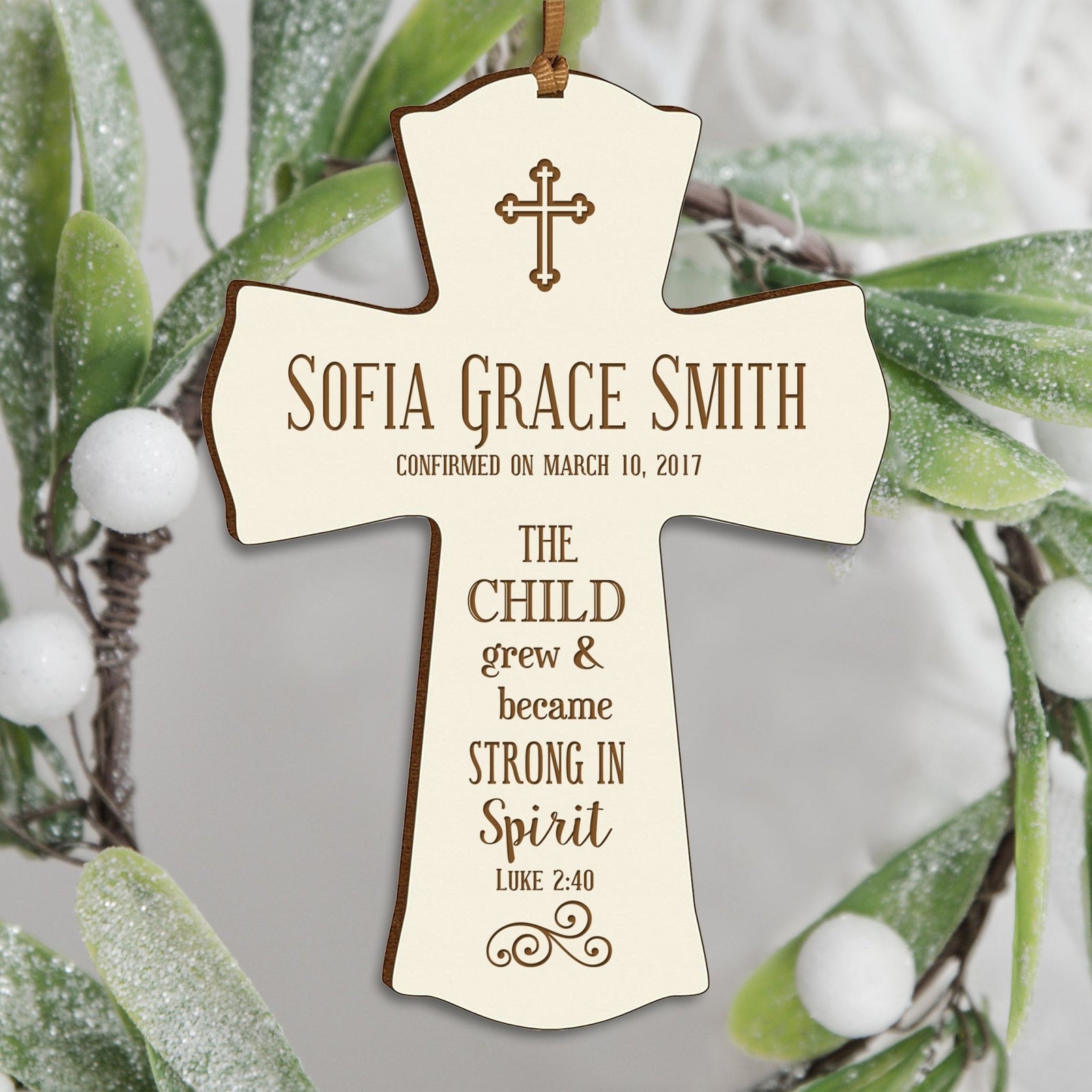 Personalized Baptism Christening Cross Ornament - The Child Grew - LifeSong Milestones