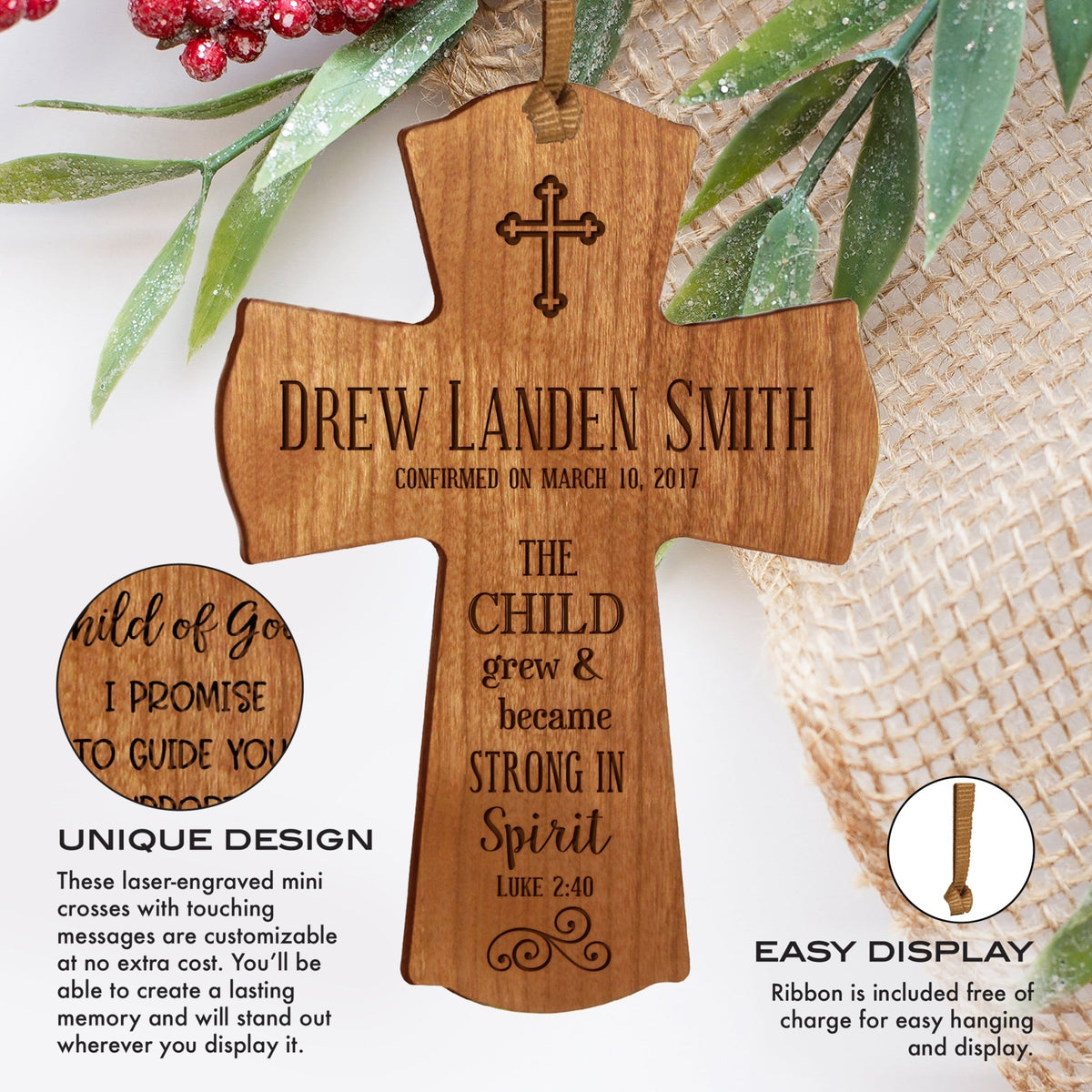 Personalized Baptism Christening Cross Ornament - The Child Grew - LifeSong Milestones